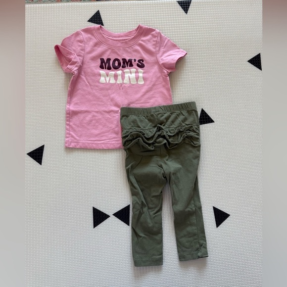 Old Navy|Baby toddler girl olive leggings & pink MOM’S MINI casual boho tee••• - Picture 3 of 6